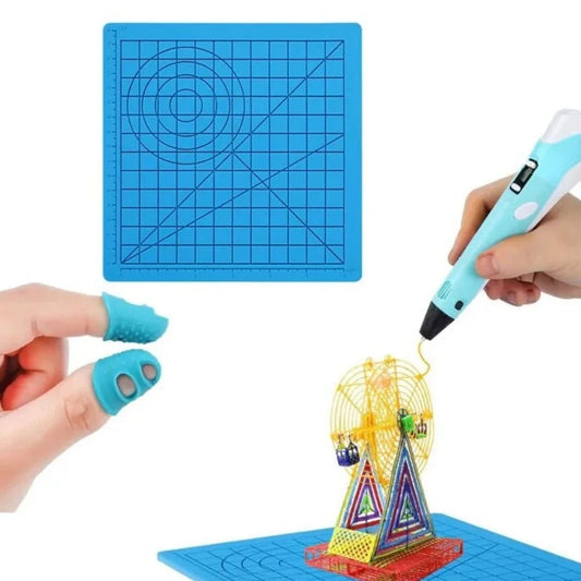 Enhance your 3D printing experience with our DIY 3D Printing Pen Silicone Template Mat. This mat not only provides a heat-proof surface for your pen, but also comes with a finger sleeve for added protection. 