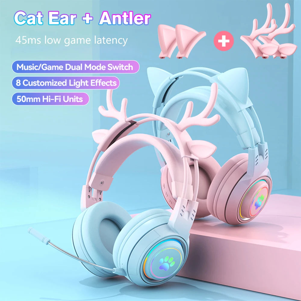 Enhance your audio experience with these Cute Antlers/Cat Ear Wireless Bluetooth Headphones. Stay connected without the hassle of wires and enjoy a playful design with antlers or cat ears to make a statement. 