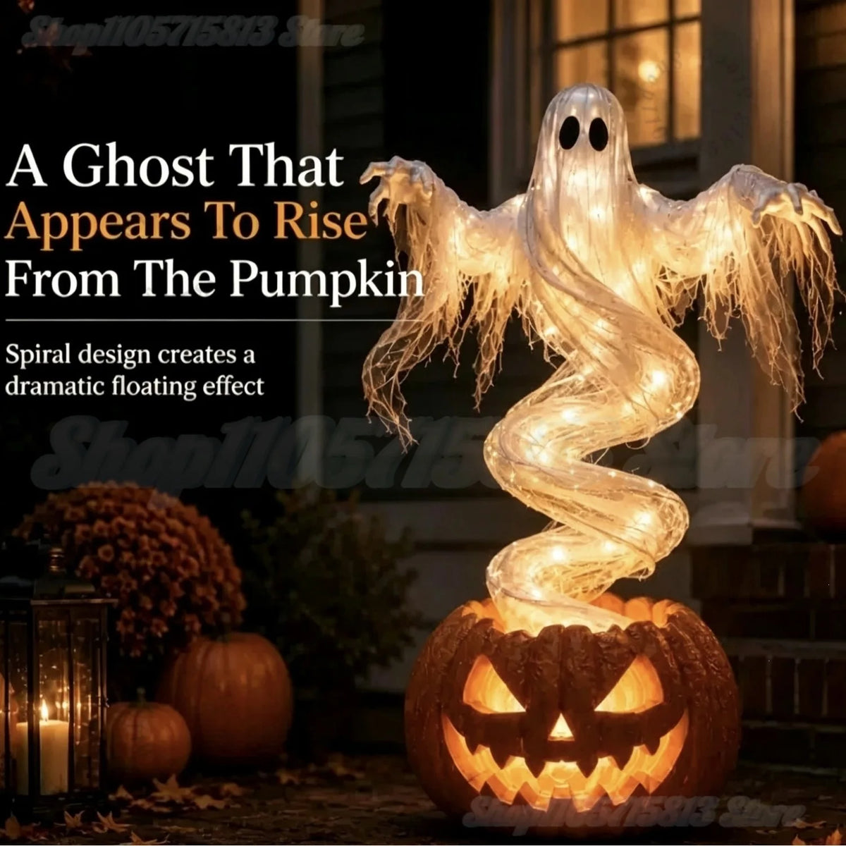 LED Lighted Swirling Ghost Pumpkin Halloween Decoration