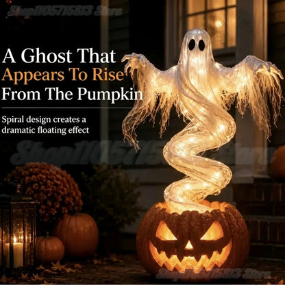 LED Lighted Swirling Ghost Pumpkin Halloween Decoration