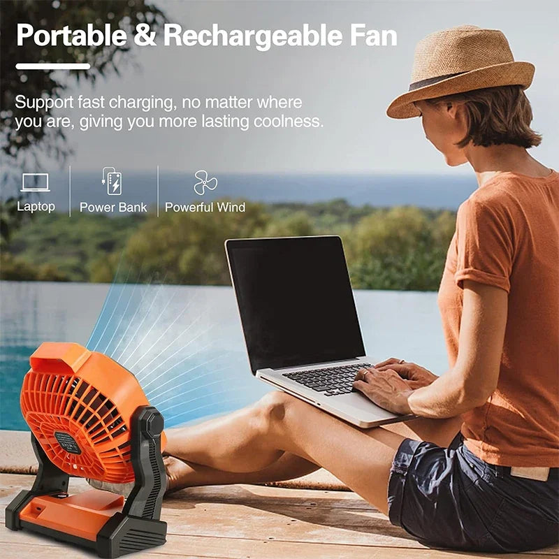 Stay cool and comfortable on-the-go with our Portable Rechargeable Quiet Fan! This fan not only provides a refreshing breeze, but also has a built-in LED light and hanging hook for added convenience. Say goodbye to noisy fans and hello to a peaceful, well-lit environment. Perfect for camping, outdoor events, and more.