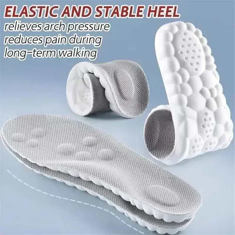 Elastic and stable heel shoe inserts with text on a light blue background