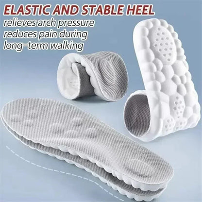 Elastic and stable heel shoe inserts with text on a light blue background