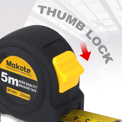 Makote tape measure with thumb lock feature on a white background