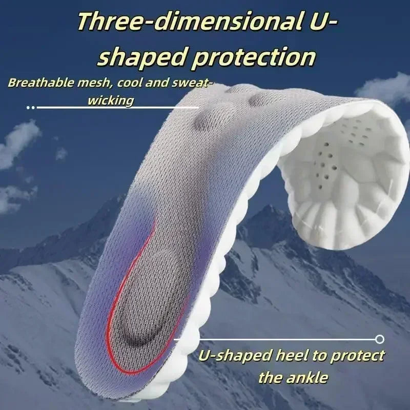 Three-dimensional U-shaped protective heel with mountain background