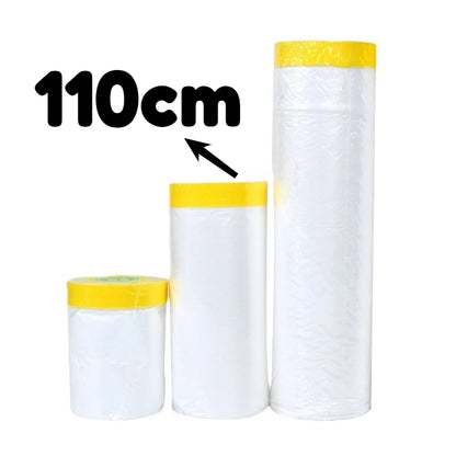 Three rolls of white material with yellow ends, labeled 110cm, on a white background.