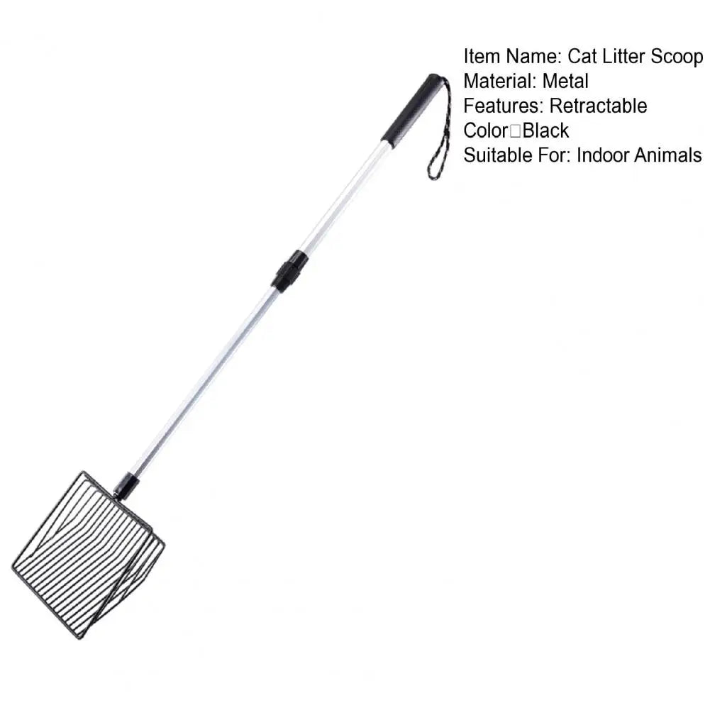 Make cat litter maintenance a breeze with our Adjustable Long Handle Metal Cat Litter Scoop! Its long handle allows for easy reach, keeping the dust away from you and its metal construction ensures durability. Say goodbye to back strain and hello to effortless cleaning! Keep your furry friend's litter box clean and fresh with our metal scoop.