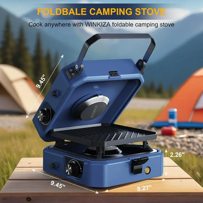 Effortlessly cook delicious meals on-the-go with our Folding Propane Camping Stove with Grill. The convenient folding design makes it easy to transport and the grill feature allows for versatile cooking options. Perfect for camping, backpacking, and outdoor adventures.