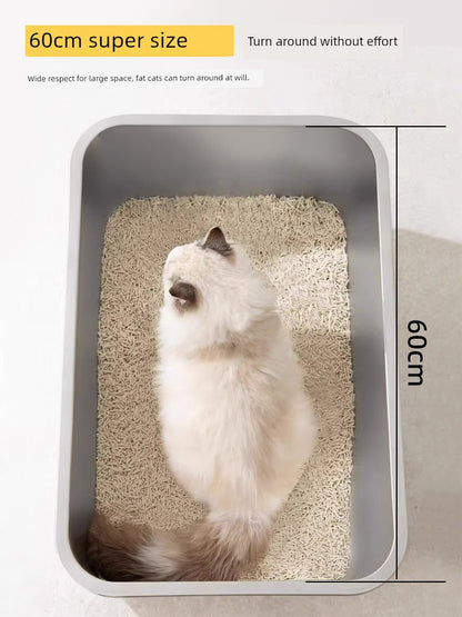 Reduce odors with this Stainless Steel Splash-Proof Cat Litter Box. Its durable design prevents smells from permeating into the metal, unlike plastic alternatives. Keep your home smelling fresh while providing your cat with a hygienic litter box. Expertly crafted to last and eliminate unpleasant odors.