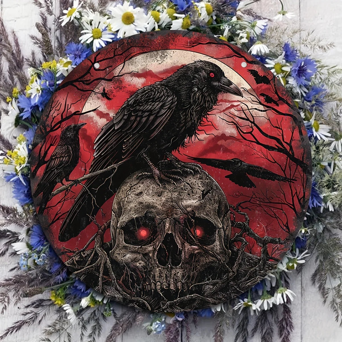 Embrace the eerie with our Halloween Gothic Crow &amp; Skull Decorative Plaque. Summon the daring and fearless side of you and adorn your walls with this chilling décor. This edgy plaque adds just the right amount of spookiness to any room. 