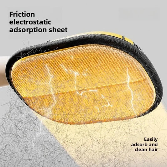Yellow friction electrostatic adsorption sheet with hair吸附 on a gray background