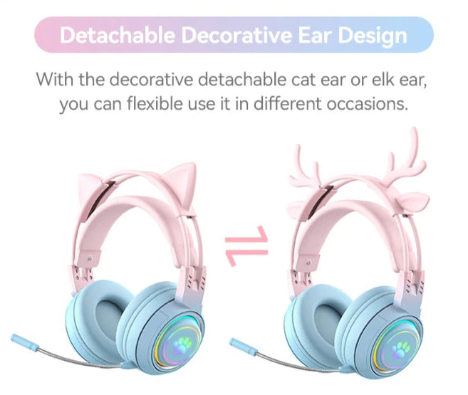 Enhance your audio experience with these Cute Antlers/Cat Ear Wireless Bluetooth Headphones. Stay connected without the hassle of wires and enjoy a playful design with antlers or cat ears to make a statement. 