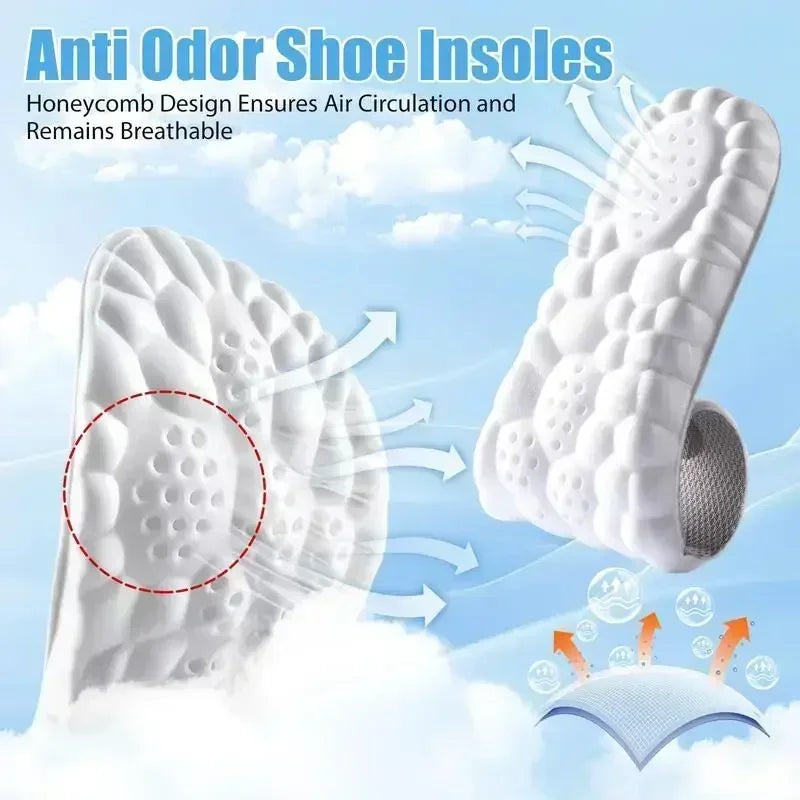 Anti-odor shoe insoles with honeycomb design on a blue background