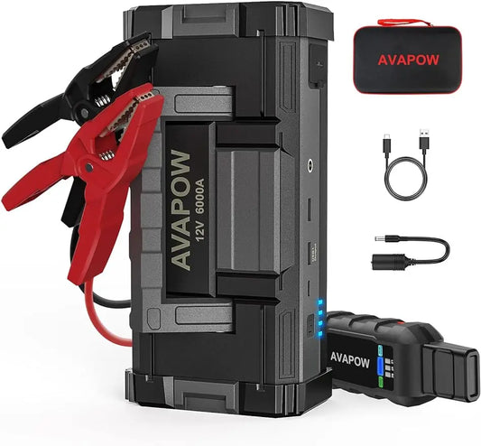 46448231448808 Introducing the AVAPOW 6000A Car Battery Jump Starter - your ultimate solution for unexpected battery issues on the road! With its powerful 6000A capacity, this jump starter is capable of starting your car, truck, or SUV with ease.
