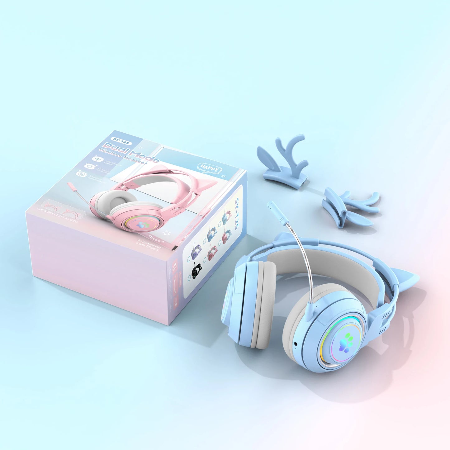 Enhance your audio experience with these Cute Antlers/Cat Ear Wireless Bluetooth Headphones. Stay connected without the hassle of wires and enjoy a playful design with antlers or cat ears to make a statement. 