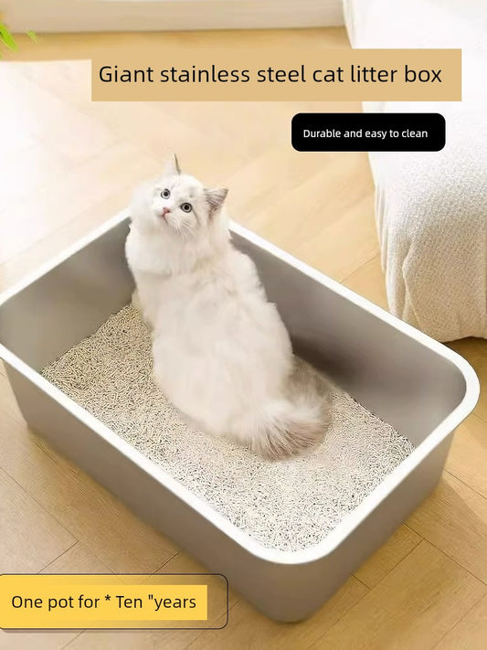 Reduce odors with this Stainless Steel Splash-Proof Cat Litter Box. Its durable design prevents smells from permeating into the metal, unlike plastic alternatives. Keep your home smelling fresh while providing your cat with a hygienic litter box. Expertly crafted to last and eliminate unpleasant odors.