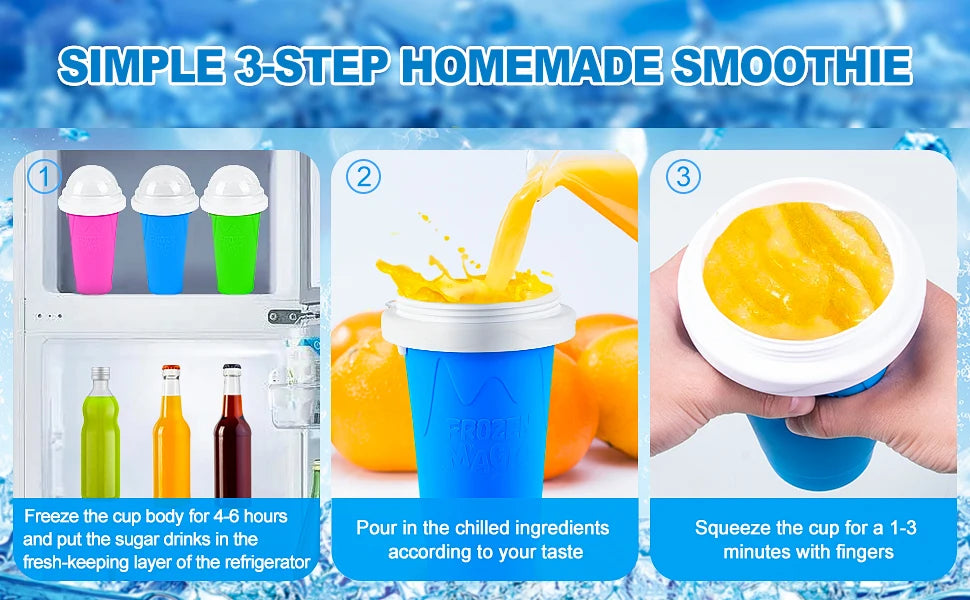 Step-by-step guide to making a simple 3-step homemade smoothie with text and images.