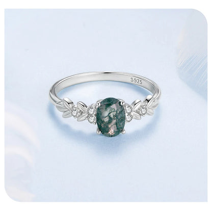 Natural Moss Agate 925 Sterling Silver Ring