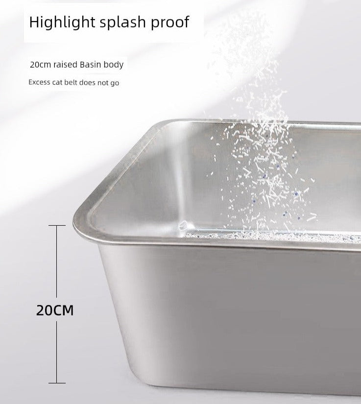 Reduce odors with this Stainless Steel Splash-Proof Cat Litter Box. Its durable design prevents smells from permeating into the metal, unlike plastic alternatives. Keep your home smelling fresh while providing your cat with a hygienic litter box. Expertly crafted to last and eliminate unpleasant odors.