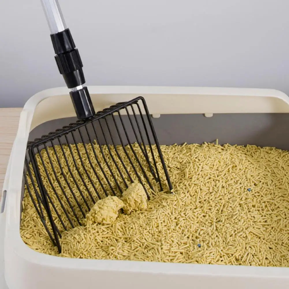 Make cat litter maintenance a breeze with our Adjustable Long Handle Metal Cat Litter Scoop! Its long handle allows for easy reach, keeping the dust away from you and its metal construction ensures durability. Say goodbye to back strain and hello to effortless cleaning! Keep your furry friend's litter box clean and fresh with our metal scoop.