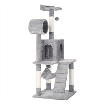 Elevate your cat's playtime with our 51-Inch Cat Tower! This multi-level structure includes a cozy hammock for lounging and a sturdy scratching post for satisfying their natural instincts. Give your feline friend the ultimate space to relax, play, and scratch!