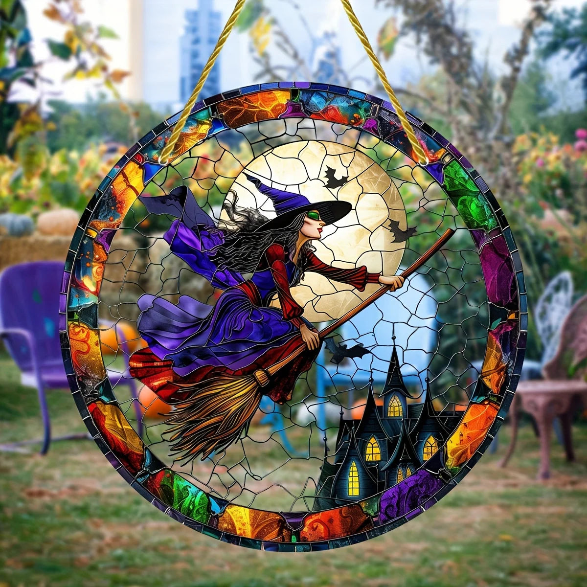 Transform your space with the bewitching charm of our Stained Glass Halloween Witch Suncatcher. The intricately crafted stained glass captures the essence of the holiday in a mesmerizing display of light and color. Add a touch of luxury and sophistication to your Halloween décor.