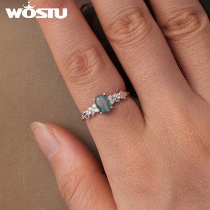 Natural Moss Agate 925 Sterling Silver Ring