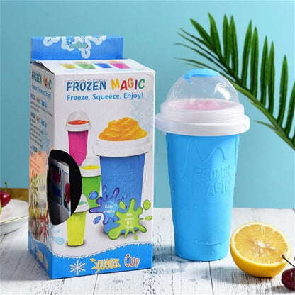 Frozen Magic Squeeze Cup with packaging on a light blue background