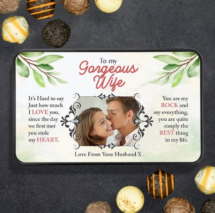 Personalized Photo Tin With 12 Artisan Chocolates