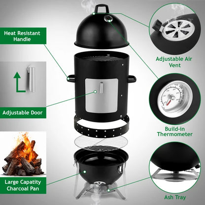 Heavy Duty Three Layered Steel Charcoal Smoker