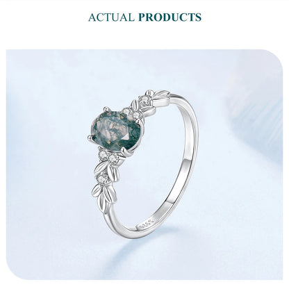 Natural Moss Agate 925 Sterling Silver Ring