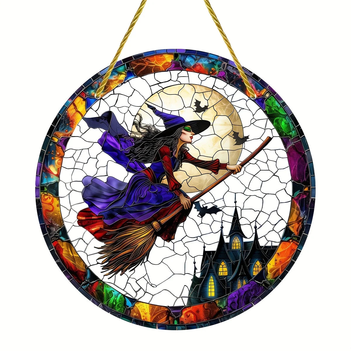 Transform your space with the bewitching charm of our Stained Glass Halloween Witch Suncatcher. The intricately crafted stained glass captures the essence of the holiday in a mesmerizing display of light and color. Add a touch of luxury and sophistication to your Halloween décor.