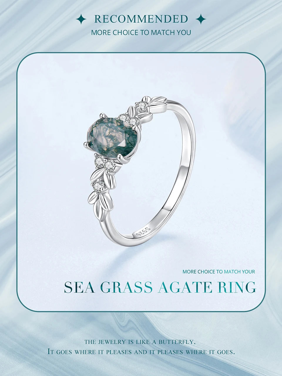 Natural Moss Agate 925 Sterling Silver Ring