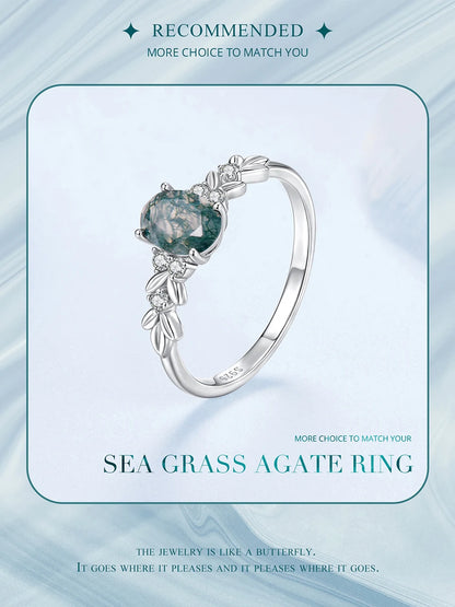 Natural Moss Agate 925 Sterling Silver Ring