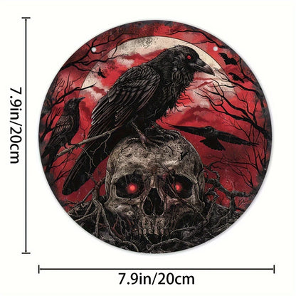 Embrace the eerie with our Halloween Gothic Crow &amp; Skull Decorative Plaque. Summon the daring and fearless side of you and adorn your walls with this chilling décor. This edgy plaque adds just the right amount of spookiness to any room. 