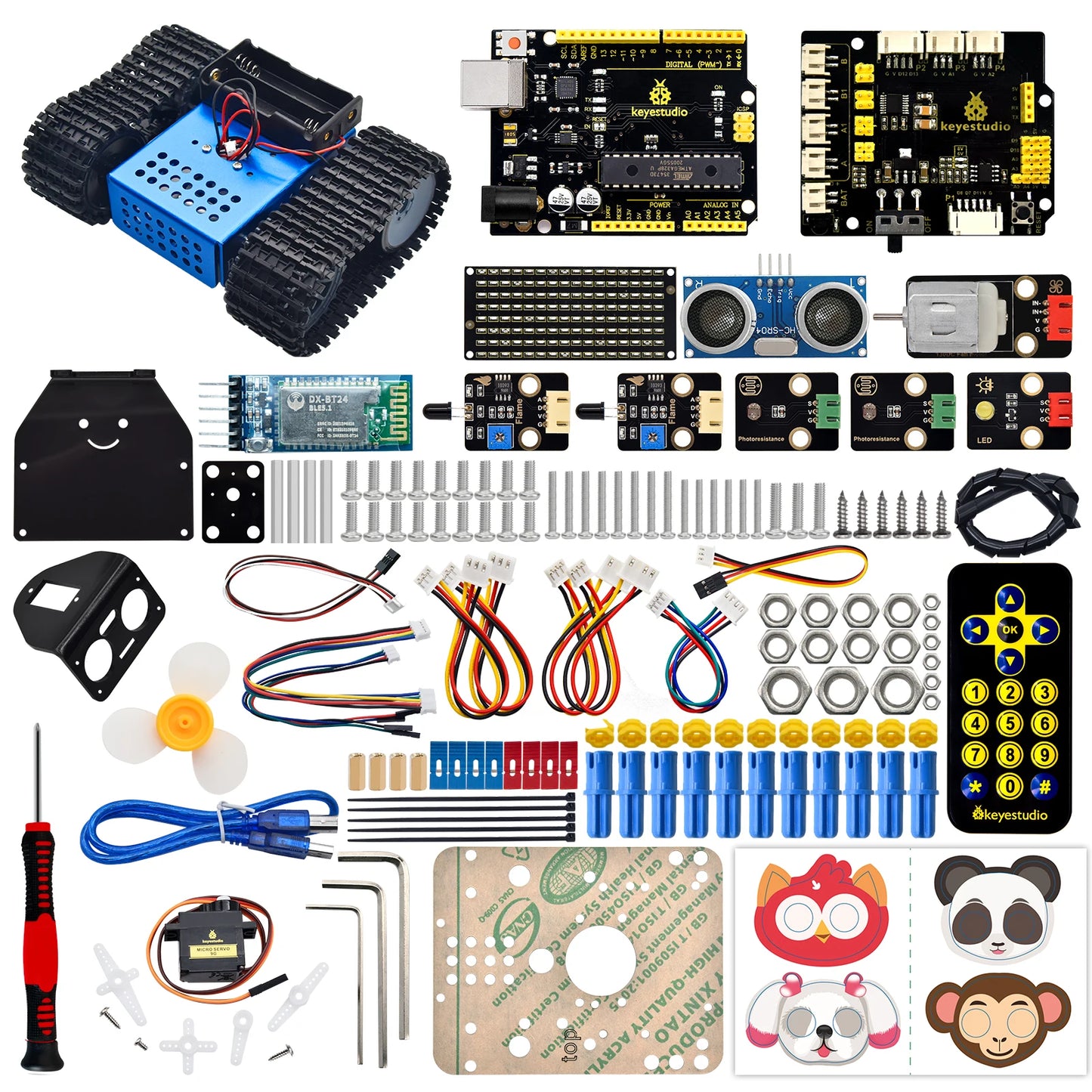 Upgrade your DIY robotics game with the Keyestudio V3.0 DIY Robot Tank Electronic Kit. This advanced kit includes everything you need to build and program your own robotic tank. With its easy-to-use components and precise control, you'll be able to take your robotics skills to the next level. Dominate the competition with this high-tech kit.