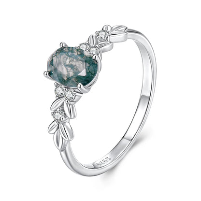 Natural Moss Agate 925 Sterling Silver Ring
