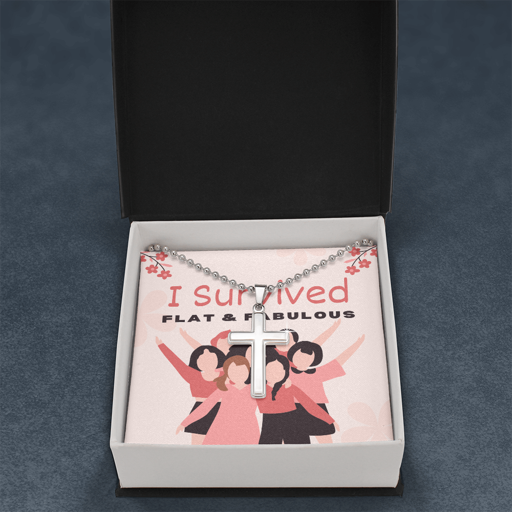 Wear your strength and faith with this meaningful I Survived Breast Cancer with Faith Cross Necklace. A beautiful tribute to resilience and hope, this piece celebrates your journey and unwavering spirit.