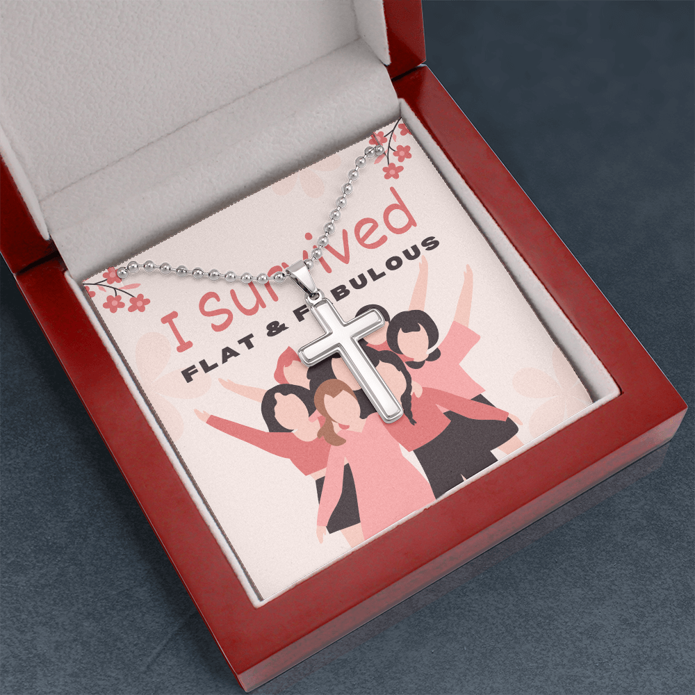 Wear your strength and faith with this meaningful I Survived Breast Cancer with Faith Cross Necklace. A beautiful tribute to resilience and hope, this piece celebrates your journey and unwavering spirit.