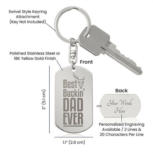 This attractive Engraved Dog Tag Keychain is the perfect gift for a loved one on the go, keeping their keys safe in one spot! Customize the gift even more with a special message or date to the backside for an added personal touch. 