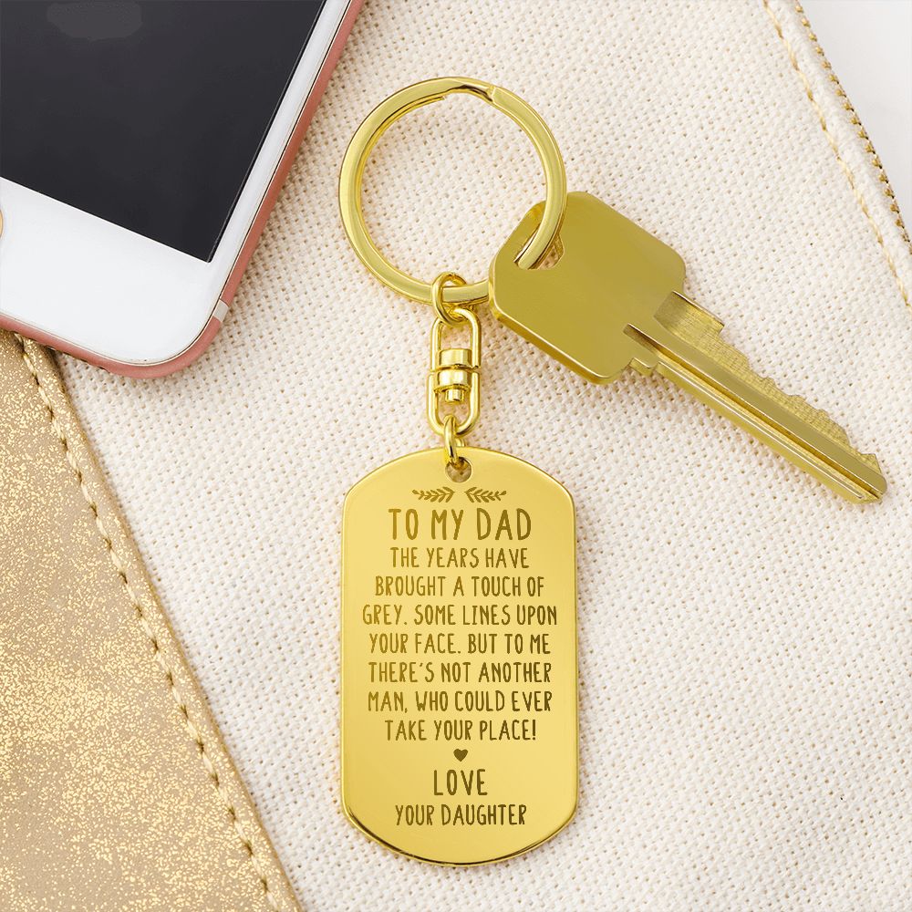 Create a unique keepsake with our Engraved Dog Tag Keychain. This high-quality stainless steel piece can be customized on the back in a scripted font, with 2 lines of text, up to 20 characters each.