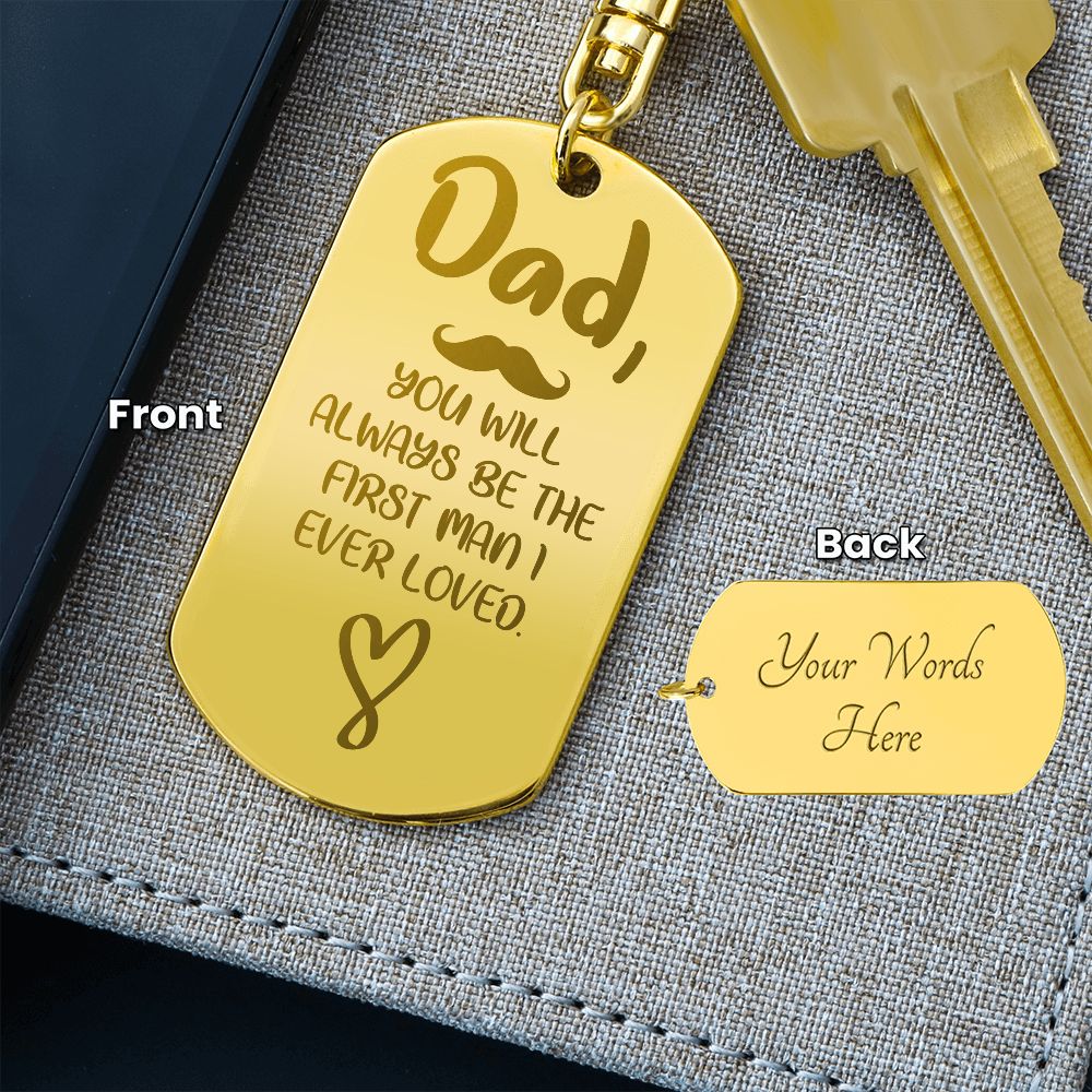 Create a unique keepsake with our Engraved Dog Tag Keychain. This high-quality stainless steel piece can be customized on the back in a scripted font, with 2 lines of text, up to 20 characters each.