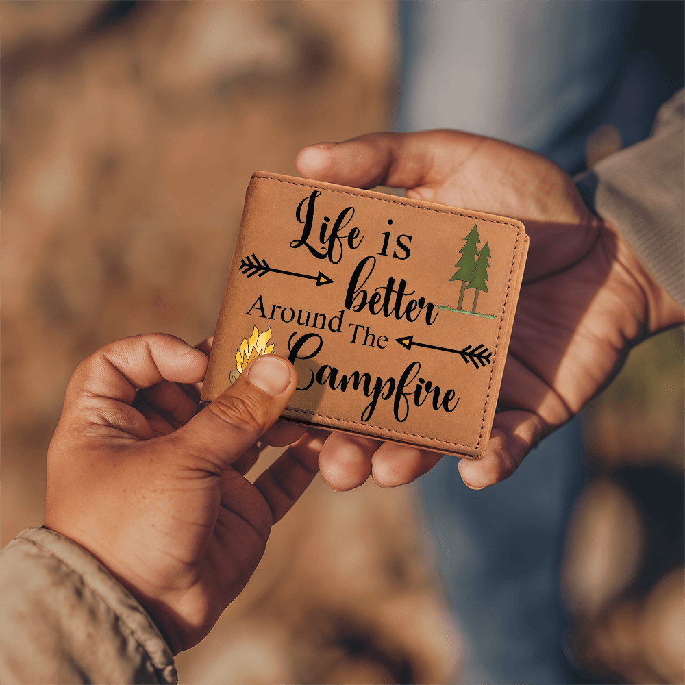Life is Better Around The Campfire Genuine Leather Wallet