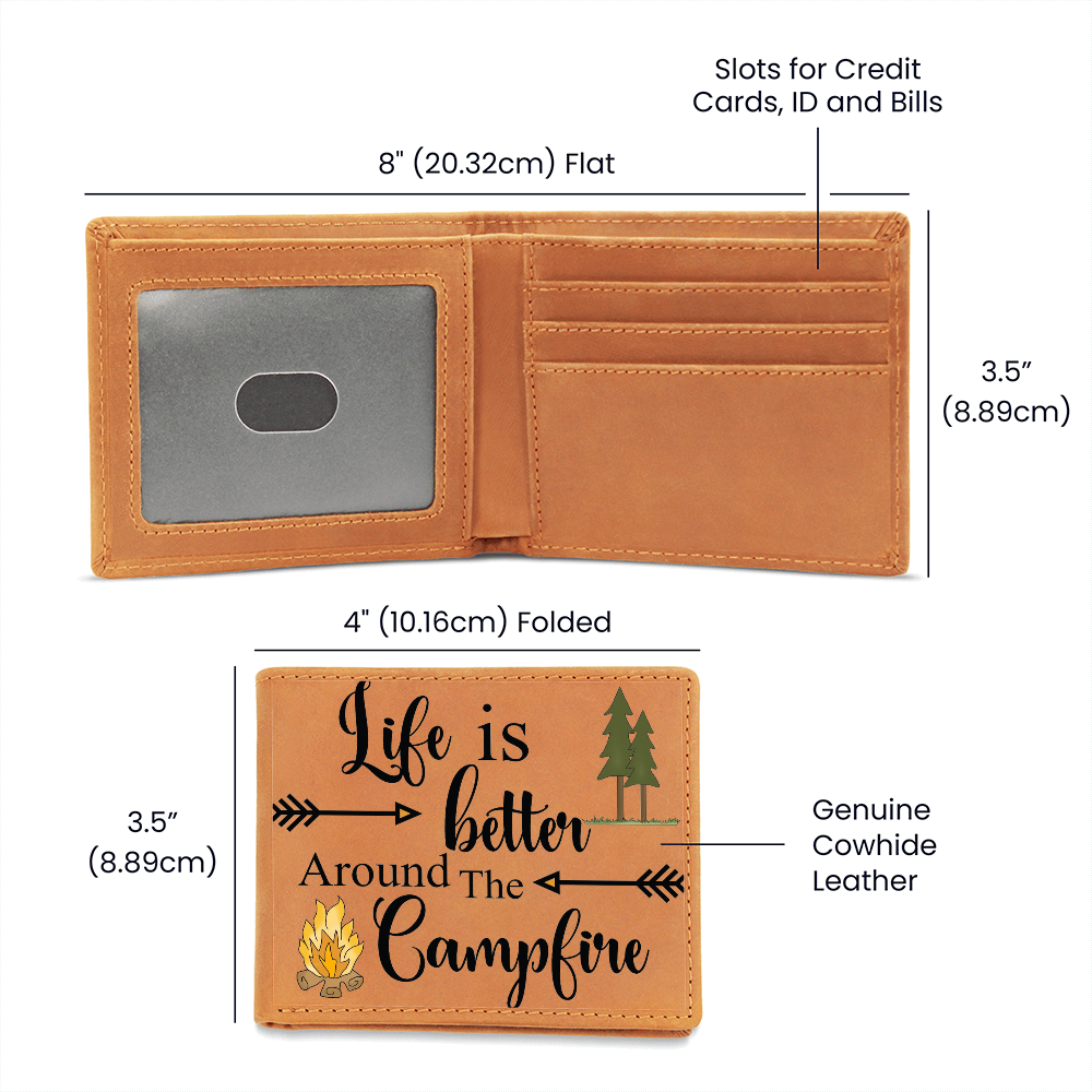 Life is Better Around The Campfire Genuine Leather Wallet