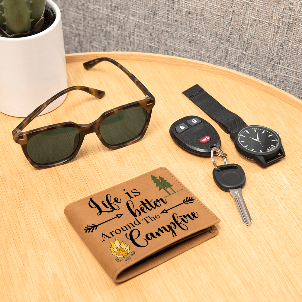Life is Better Around The Campfire Genuine Leather Wallet
