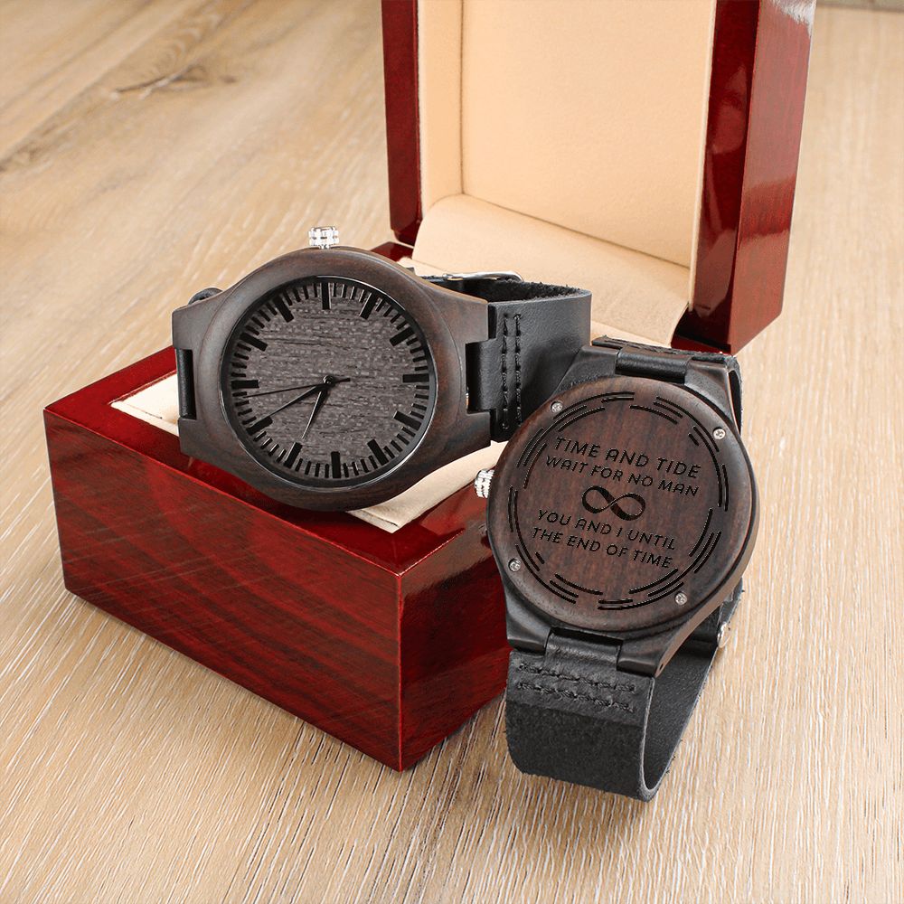 Time And Tide Engraved Wooden Watch