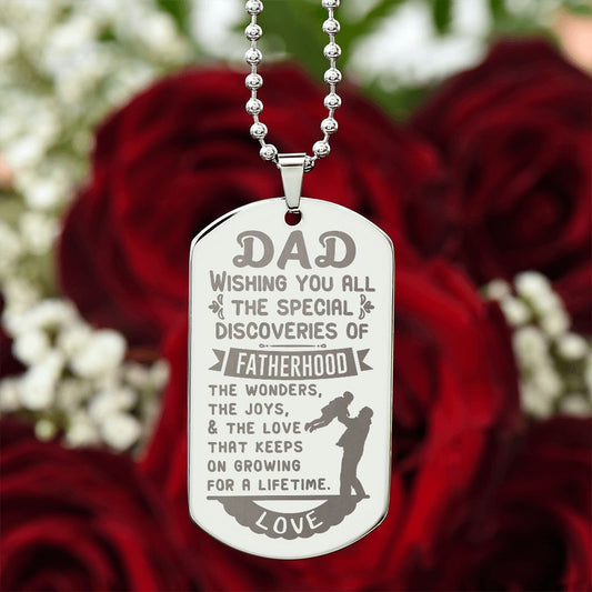 Surprise your Father by giving them this unique and eye catching Engraved Dog Tag Necklace! It's a classic, yet stylish statement piece that is sure to spark conversation. 