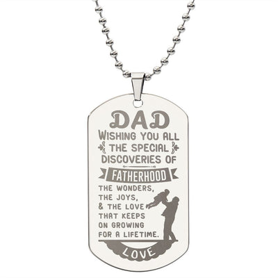 Surprise your Father by giving them this unique and eye catching Engraved Dog Tag Necklace! It's a classic, yet stylish statement piece that is sure to spark conversation. 