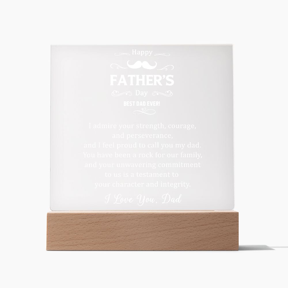 Say 'Happy Father's Day' in style with this beautiful Happy Father's Day Square Acrylic Plaque. Perfect for walls, shelves or mantles, this plaque adds a special touch to your Father's Day celebration.
