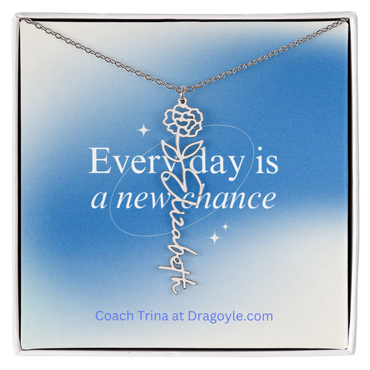 Give the gift of support and new beginnings with our Supportive New Chance Flower Name Necklace. This delicate necklace features a beautiful flower design with your choice of name, reminding the wearer of their inner strength and potential for growth. A thoughtful and meaningful piece, perfect for any occasion.